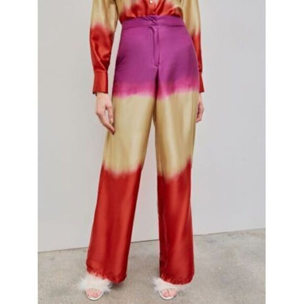 Micas Vibrant Ombre Wide Leg Tie‎ Dye Wide Leg Satin Trousers Size M - Picture 9 of 10